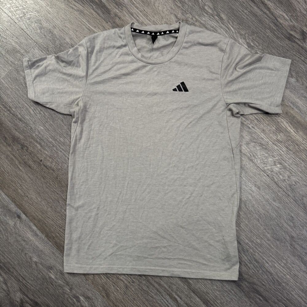 Adidas T-Shirt Small Heather Gray Black Logo Short Sleeve Crew Neck